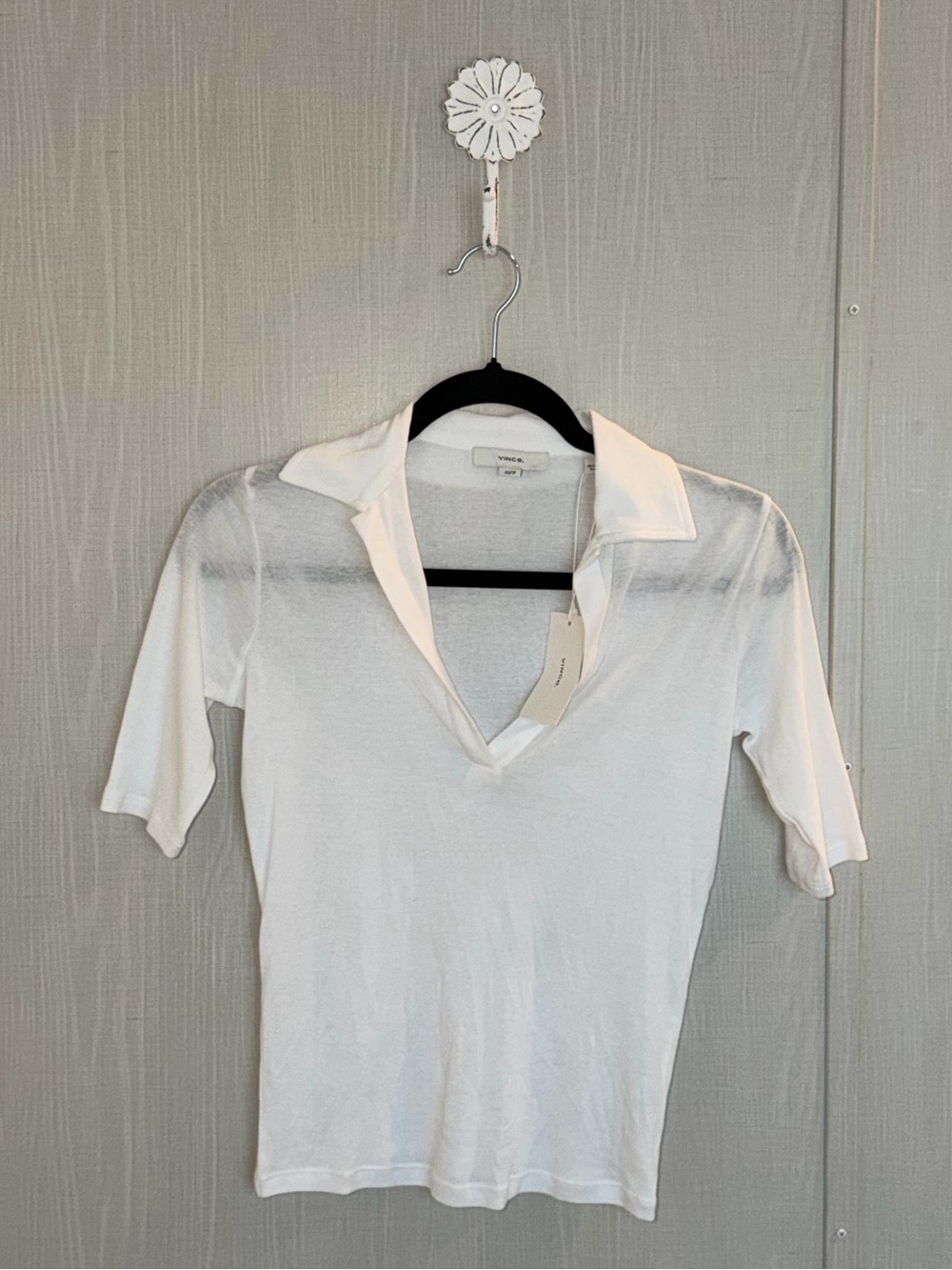 Vince Essential Pima Cotton Collared Neck T-Shirt Women’s XS New White